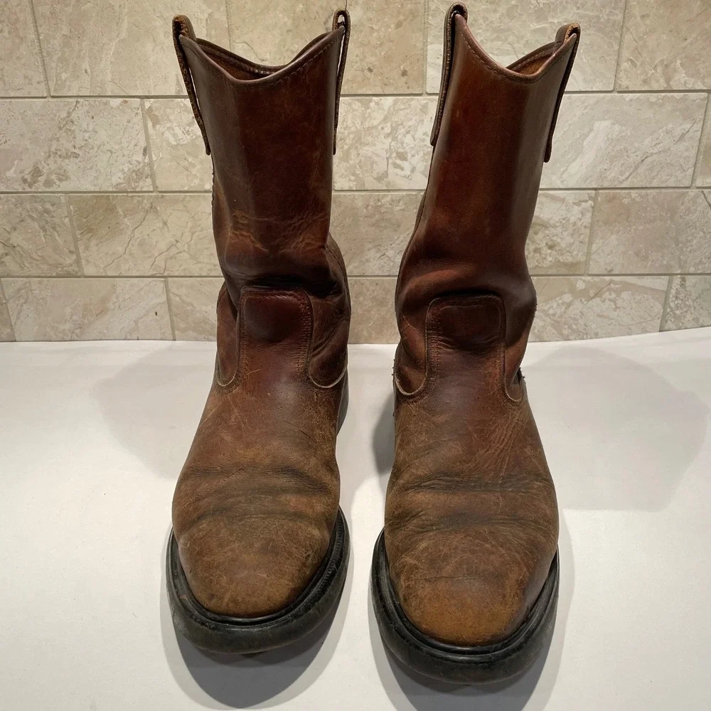 Red Wing Pecos Shoes Men's Brown Leather Pull On Work Boots USA‎ Made Size 10.5 - Picture 6 of 12